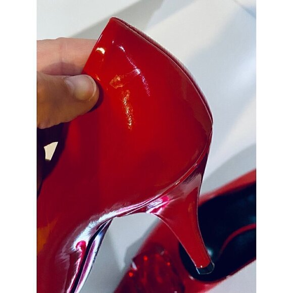 Casadei Red Patent Leather High Heel Pumps sz 36 Faux Rhinestone Gemstone Detail - Picture 17 of 17